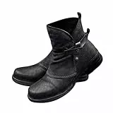 ORANDESIGNE Stivali Donna Testa Rotonda Tacco Spesso Tenere Caldo Più cashmere Avvio Medio Donna Stivali Corti Taglie Forti A Nero 41 EU