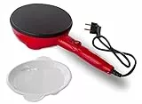 BEHOME Crepiera elettrica con manico padella per Crepes antiaderente 800W 20 cm Rosso
