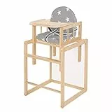 roba Seggiolone Trasformabile Little Stars - diventa Seggiolina e Tavolo - Morbida Imbottitura - Multifunzionale - Regolabile - Legno Naturale e Grigio
