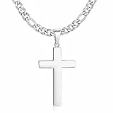 JeweBella Collana Croce Uomo Donna Acciaio Inossidabile Ciondolo Croce Semplice con 6MM Catena Figaro Argento 56/61/66CM