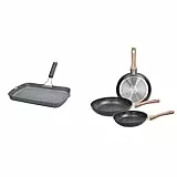 Tognana WI758BDAMNF Grill Rettangolare con Manico Pieghevole Mythos, Alluminio, Grigio, 1 & Set 3 padelle 20-24-28 cm, Alluminio, anche a Induzione, Nero
