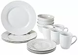 Amazon Basics Set di Stoviglie per 4 Persone, Porcellana, Bianco, 16 Pezzi