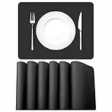 MORROLS Tovagliette Ecopelle,Set di 6 Tovagliette Impermeabile,Tovagliette Lavabili PVC Cucina, Tovagliette Colazione Ecopelle,Resistenti al Calore Tovagliette per Tavola,45 x 30 cm (Nero)