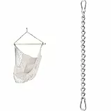 VOUNOT Poltrona Sospesa da Giardino 2 Cuscini, Sedia Amaca Altalena Macrame con Braccioli & KLIFFH & Auml;NGER Catena di Sospensione con Due moschettoni per sedie sospese, poltrone sospese e amache
