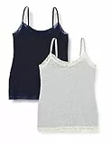 Iris & Lilly Canotta in Cotone Donna, Pacco da 2, Grigio Puntinato/Blu Marino, 48