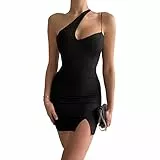 Loalirando Abito Corto Donna Vestito Sexy Senza Spalline Donna Abito Elegante Senza Manica Vestito Monospalla Donna Bodycon Abito da Festa Casual (Nero, M)