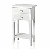 Comodino in Stile Shabby Chic con Due cassetti e Un ripiano, Bellissimo Comodino in Legno MDF Decorato con pomelli a Rosa in Resina, Bianco, 37x26x70 cm