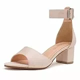 DREAM PAIRS Sandali con Tacco Abito da Donna Largo Punta Tonda Tacchi Classici con Fibbie e Cinturini Estate Nudo/Scamosciato SDHS2233W-E Taglia 40 (EUR)