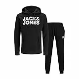 Jack & Jones Tuta Logo Felpa Felpa con Cappuccio & Jogger Set, Nero , XL