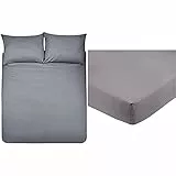 Amazon Basics Duvet Set, Grigio (Frost Grey), 200Cmx200Cm/ 50Cmx80Cmx2 & Ab Microfiber, Microfibra Di Poliestere, Grigio Scuro, 160 X 200 X 30 Cm