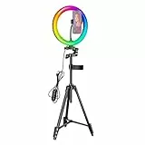 Neewer 10” Luce Anulare RGB con Treppiede & 2 Supporti Clip per Smartphone, Luce Dimmerabile da Selfie con Telecomando, 16 Colori & 4 Modalità Flash per Truccatura Streaming in Diretta YouTube TikTok
