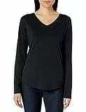 Amazon Essentials T-Shirt con Scollo a v a Maniche Lunghe 100% Cotone con Vestibilità Classica Donna, Nero, S