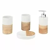 axentia Set accessori da bagno da 4 pezzi in dolomite 'Rimini', set bagno 2 bicchieri portaspazzolino, dispenser di sapone e portasapone, beige