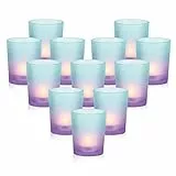 Hommdiy Set di 12 Pezzi Portacandele Votivo in Vetro multicolore, Portalumini Candeliere Portacandele Centrotavola Romantico Fatto a Mano decorativo Per San Valentino Halloween (Viola & Blu Verde)