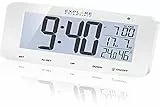 Explore Scientific RDC1004 Orologio radiocontrollato da tavolo con display retroilluminato a LED Bianco, Allarme & Snooze, Bianco, con Batterie