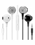 MAS CARNEY [Pacco da 2] WH5 Auricolari con Filo e Microfono, Cuffie con Filo Jack 3.5mm, Cuffiette Telefonino con Controllo del Volume, Auricolare Cellulare con Cavo per Smartphone e PC- Bianche/Nero