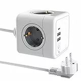 IFOLAINA Ciabatta con USB, 4 prese europee (max 3680 W/16 A), 2 USB e 1 adattatore di tipo C (max 5 V/3,1 A) con interruttore, presa multipla 7 in 1, caricatore USB per ufficio, casa (1,5 m)