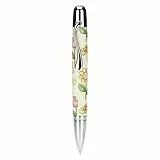 THUN, Penna a Sfera con Fiori Tulipani e Farfalle in Acciaio Inossidabile, Linea Country, 12.3 cm