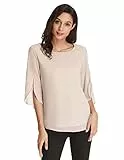 GRACE KARIN Donna Camicia Blusa Chiffon Manica 3/4 Casual Ufficio Giroscollo Camicetta Elegante Top Beiga L CLAF15-2