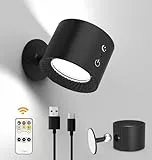 JESLED Applique da Parete, Lampada da Parete Interno con Telecomando, 3 Modalità Colore, 3 Livelli di Luminosità, Rotazione di 360° Lampada a Batteria per Soggiorno, Camera da Letto, Corridoi