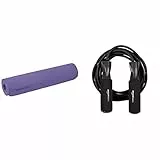 Amazon Basics Tappetino da yoga in TPE, viola, 0,76 cm & corda per saltare standard, nera