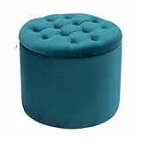 Baroni Home Pouf Contenitore Poggiapiedi con Scarpiera Interna, Pouf in Velluto Portascarpe Blu Petrolio Ø50x42 cm