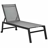 Outsunny Lettino Sdraio Prendisole Nero e Grigio in Alluminio e Textilene | Schienale Regolabile, 2 Ruote | 169x65x102cm