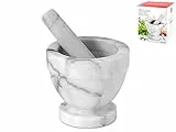 Home Mortaio Marmo con Pestello Cm12 Utensili da Cucina, Bianco/Grigio, 12 cm