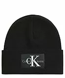 Calvin Klein Jeans Berretto Donna Monologo Patch Non-Rib Beanie con Cashmere, Nero (Black), Onesize