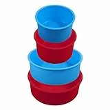Diealles Shine Round Silicone Cake Pan, 4PCS Silicone Torta Stampo Rotondo Tortiera di Silicone, Stampo Rotondo BPA-Free Antiaderente, Ideale per Torta, Dolcie Pane 4 inch, 6 inch,Rosso e Blu