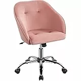 Yaheetech Sedia/Poltroncina Scrivania Ufficio a Rotelle Girevole Imbottita in Velluto Altezza Regolabile Reclinabile Ergonomica Portata 136 kg Rosa
