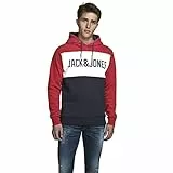 JACK & JONES S JJELOGO Blocking Sweat Hood STS Maglione, Rosso Tango, L Uomo