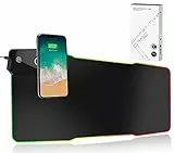 LORESJOY Tappetino Mouse Gaming RGB, XXL Tappetino per Mouse da 800 * 300mm*4mm, Tappetino per il Mouse da ​Gioco ​Insieme a ​Caricatore Wireless,10 Modalità Luce, per Gamers PC Computer e Laptop