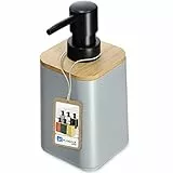 KADAX Dispenser di sapone con pompa, erogatore pompa in 6, bottiglia liquida con coperchio in bambù, dosatore sapone per bagno, cucina e lavanderia (grigio)