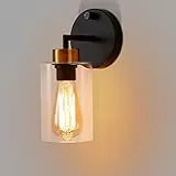 Hommdiy Lampada da Parete Interna Moderna, Applique da Parete con Paralume in Vetro Trasparente, Dimmerabile Lampada da Muro E27 per Camera da Letto/Soggiorno/Caffetteria, Nero Senza Lampadina