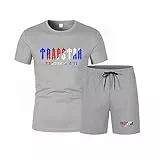 LIAOPUFUS Tuta da Trapstar Nuovo Modello Uomo Estiva T-shirt Stile Mesh TraspiranteTrapstar Maglietta con Pantaloncini Logo Lettera in 2 Pezzi Estiva (4 grigio+grigio-2, M)