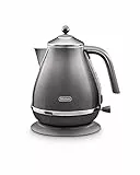 De'Longhi KBOT2001.GY - Bollitore Icona Vintage, 1,7 l, con indicatore del livello dell'acqua e base a 360°, in acciaio inox dal look retrò elegante con dettagli cromati, 2000 W, colore: Grigio