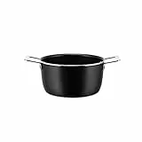 Alessi Pots&Pans Casseruola al, Alluminio con Rivestimento Antiaderente, Inossidabile 18/10, Fondo in Acciaio Magnetico Adatto Anche alla Cottura a Induzione, Nero, 20 cm