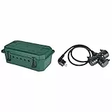 Electraline 300180 Scatola di Protezione Stagna IP54 XL vuota, Scatola Organizzatore Cavi 5 uscite per cavi (da 7,5 mm a 12,4 mm), Verde & 55095 Prolunga/Adattatore 1 M da Cantiere