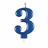 Unique- Candela di Compleanno Metallizzato-Numero 3-Blu, Blue, 7 centimeters, 19613