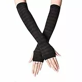 ZLKZZQ Guanti lunghi senza dita unisex Guanti Copribraccio Maniche da polso in cotone a righe Manicotti scaldabraccia Guanti lavorati a maglia Senza dita da donna -K-One Size
