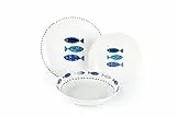 Excelsa Ocean Servizio Piatti 18 Pezzi, Porcellana, Bianco/Azzurro