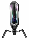 Newskill Agni, microfono a condensatore professionale per giochi e streaming, schema cardioide, illuminazione RGB, connessione USB, treppiede incorporato, nero