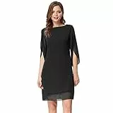 GRACE KARIN Vestito Donna Maniche 3/4 Scollo Rotondo Tinta Unita Larga per Estivo Primavera Nero L CL010888-1