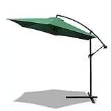 VOUNOT Ombrellone da Giardino, Diametro 3M, Ombrellone Decentrato Parasole, con Base a Croce, Protezione UV, Verde