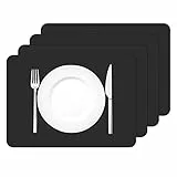 MORROLS Tovagliette Ecopelle, Set di 4 Tovagliette Impermeabile Cucina in PVC, Lavabile Resistenti al Calore Tovagliette per Tavola(45 x 30 cm, Nero)