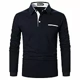 APAELEA Polo Uomo T-Shirt Maniche Lunghe a Righe Camicie da Golf Casual,Marina,L