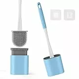 Vicloon Spazzola WC Bagno, Scopino e Supporto per Toilette, Set di Spazzole per WC in Silicone Morbido, Scopini Spazzola per WC, Scopino per la Pulizia della Toilette con Supporti e Gancio (Blu)
