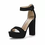 DREAM PAIRS Sandalo Elegante Donna con Tacco Alto e Largo Scarpe con Tacco e Plateau Classico con Punta Arrotondata Fibbie ed Eleganti Cinturini Estivi NERO-NABUCK HI-LO-E Taglia 41 (EUR)