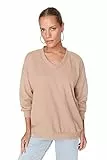 Trendyol Felpa Oversize con Scollo a V Maglia di Tuta, Beige, S Donna